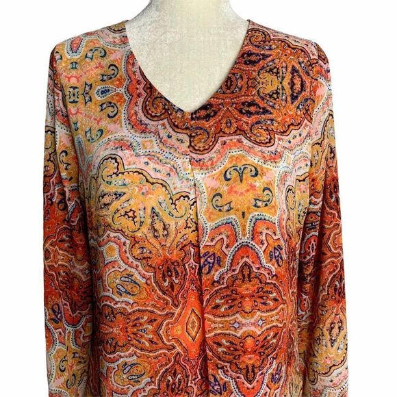 Chicos Layered Look Tunic Top S Orange Paisley - Picture 2 of 8